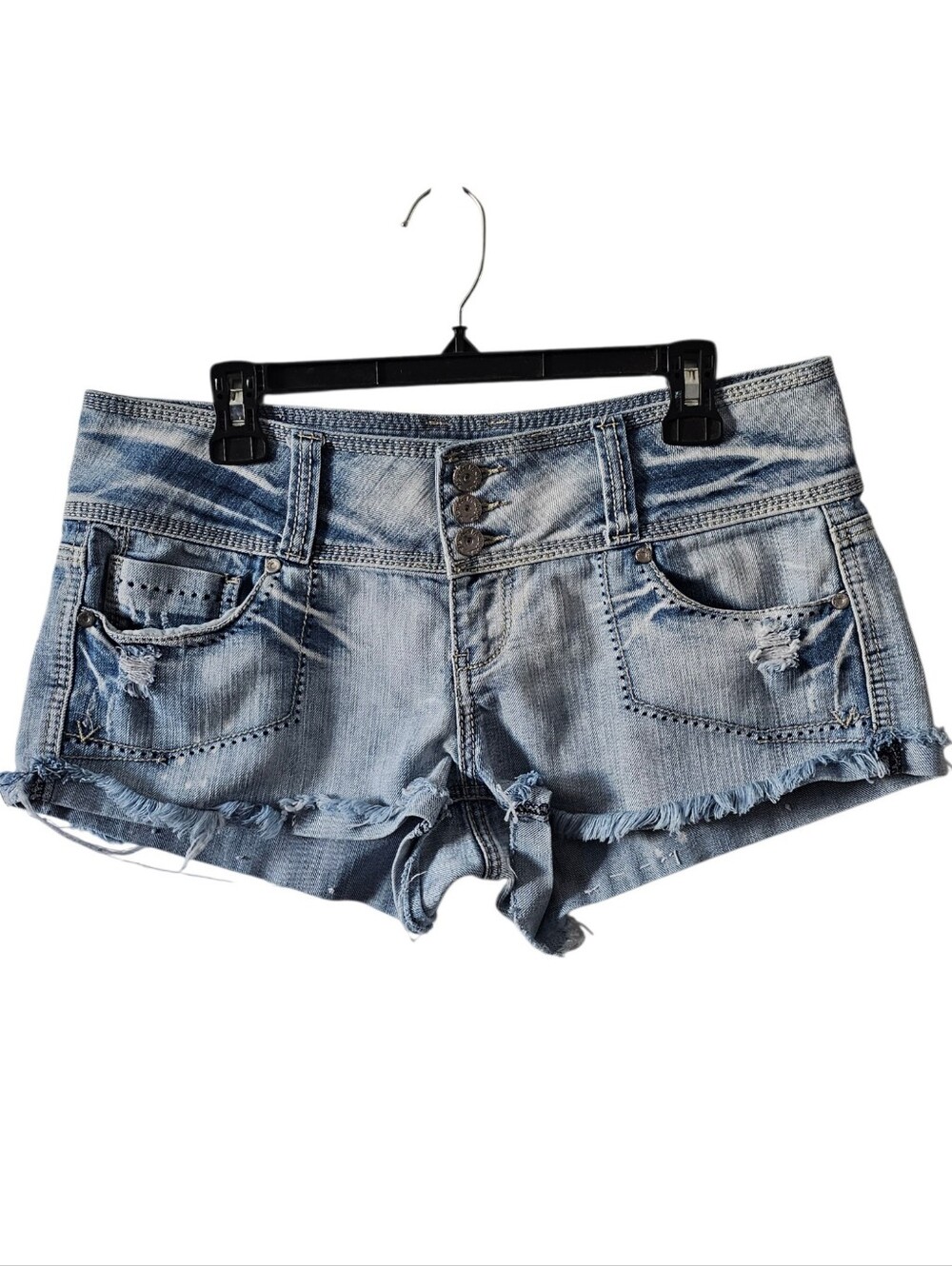 Almost Famous Vintage Y2K Jean Shorts Size 13 Distressed Low Rise Micro Mini